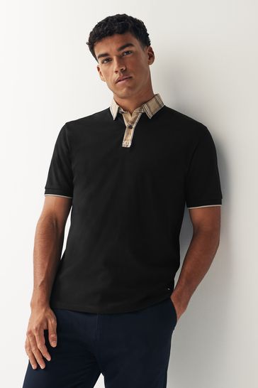 Black Check Smart Collar Polo Shirt