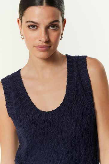 Buy Navy Blue 100 Cotton Scoop Neck Knitted Vest Top from Next Bahrain