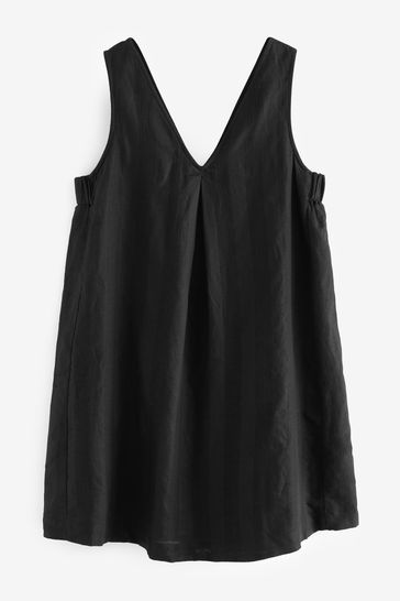 Buy Black Linen Blend V Neck Summer Mini Dress from Next Bahrain