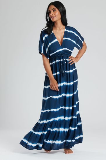 South Beach Blue V-Neck Tie Dye Maxi Dress