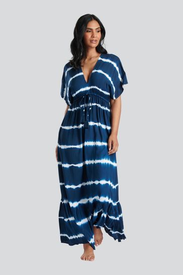 South Beach Blue V Neck Tie Dye Maxi Dress