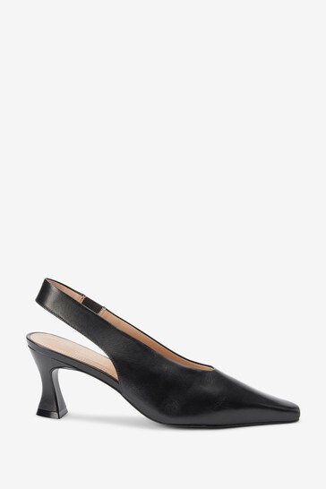 Black Signature Leather Slingbacks