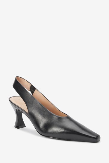 Black Signature Leather Slingbacks