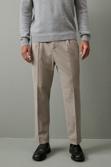 Neutral Relaxed Tapered Relaxed Fit Brushed Flannel Trousers
