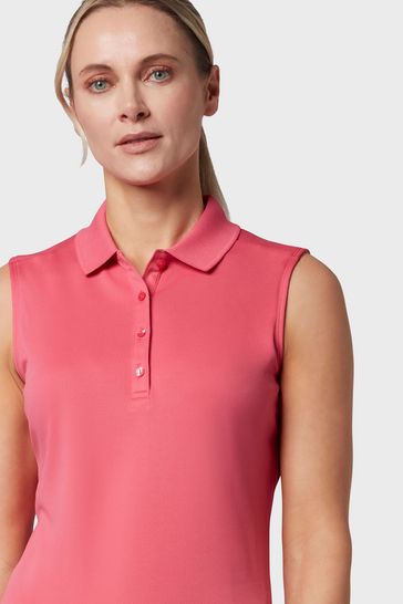 Buy Callaway Apparel Ladies Pink Golf Sleeveless Knit Polo Shirt