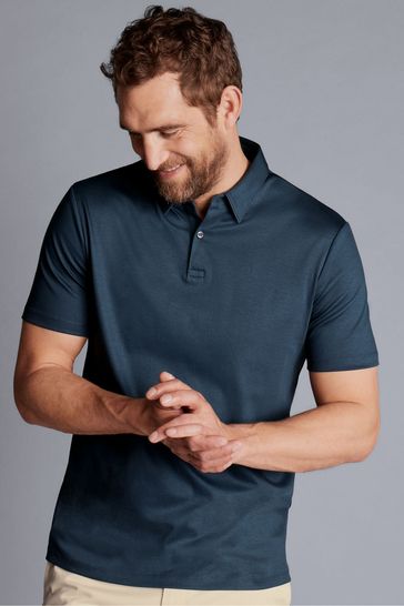 Charles Tyrwhitt Blue Plain Short Sleeve Jersey Polo Shirt