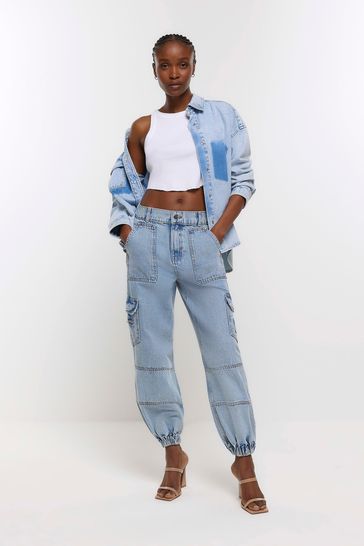 Buy River Island Blue Pocketed Cuff Cargo Jeans from Next Hungary