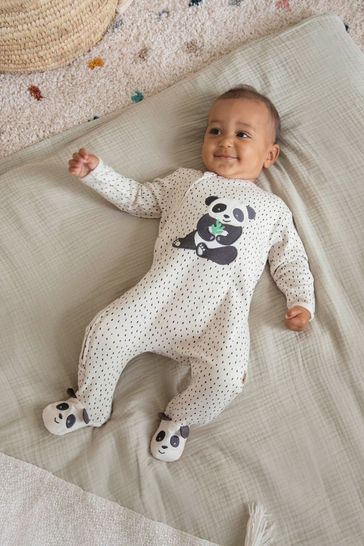 JoJo Maman Bébé Panda Appliqué Zip Cotton Baby Sleepsuit