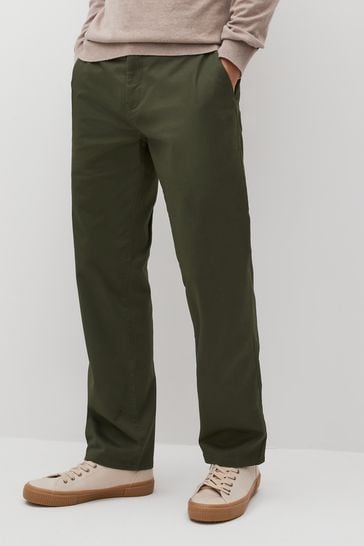 Khaki Green Relaxed Fit Stretch Chino Trousers