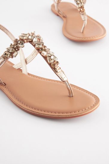 Buy Gold Regular Wide Fit Forever Comfort Jewel Toe Post Sandals