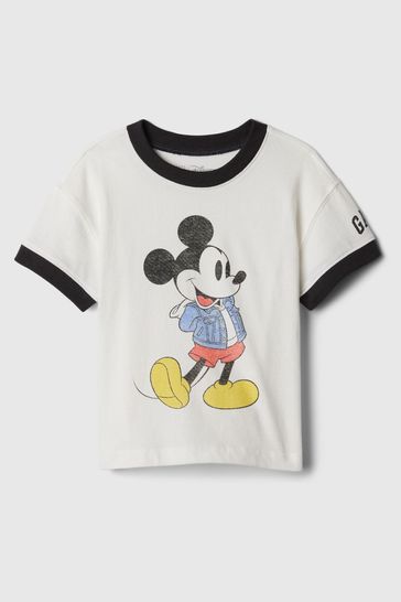 Gap White Disney Mickey Mouse Graphic Crew Neck Long Sleeve T-Shirt (6mths-5yrs)