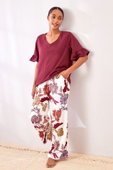 Buy Berry Red Cotton Pyjamas with Frill Sleeves from Next Estonia
