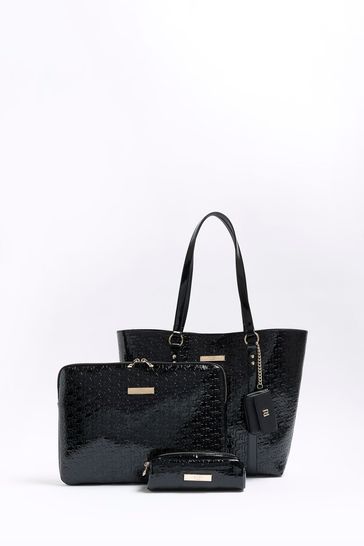 River island black on sale croc embossed bag