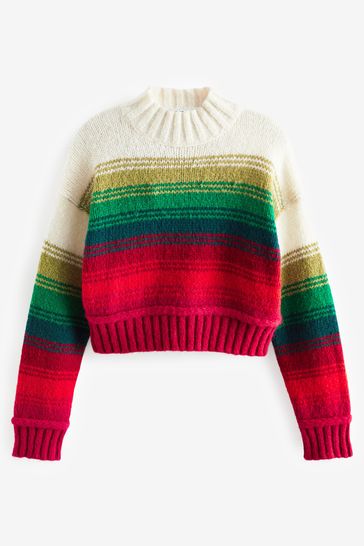 Buy Multicolour Stripe Cropped High Neck Long Sleeve Jumper from