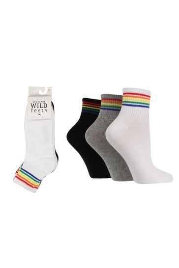 Wild Feet White/Grey/Black Ankle length Rib Socks