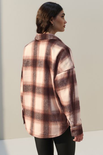 Buy Pink Cream Check Long Sleeve Shacket from Next Singapore