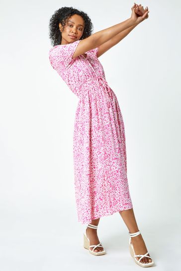 Buy Roman Pink Petite Ditsy Floral Stretch Midi Dress from Next