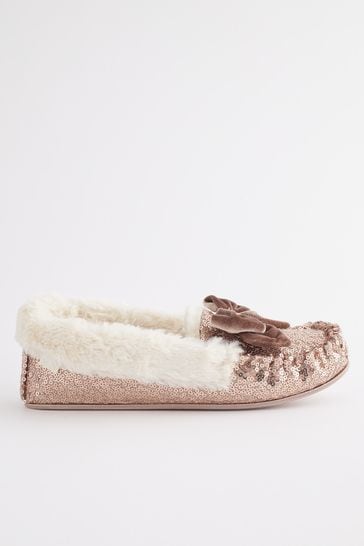 Womens sequin hotsell moccasin slippers