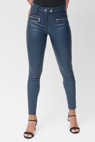 coated navy jeans