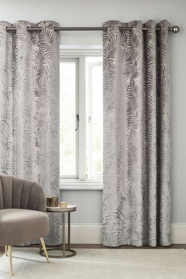 Warm Silver Palm Velvet Made to Measure Curtains