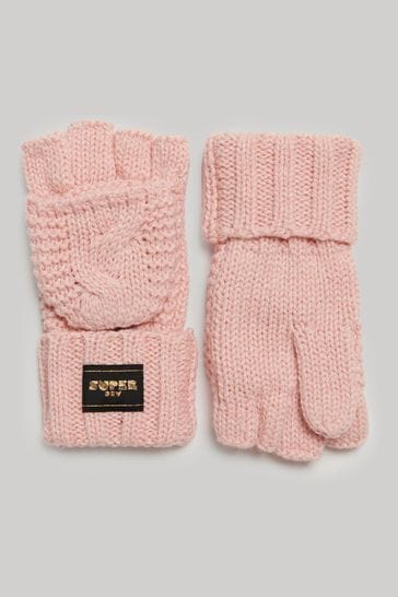 Superdry Pink Cable Knit Gloves
