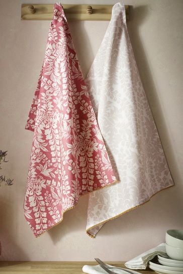 Set of 2 Natural Floral Design Tea Towels