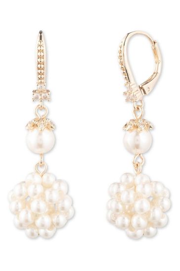 Marchesa Ladies Gold Tone Jewellery PE PEARL DROP Earrings