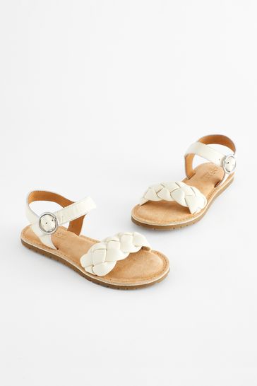 White Leather Plaited Sandals