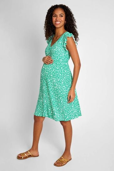 JoJo Maman Bébé Green Ditsy Print Maternity Summer Dress