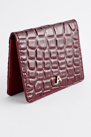 Wine Red Initial Croc Effect Card Holder