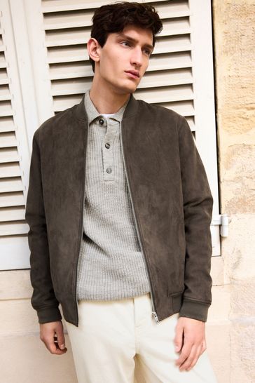 Men faux suede ribbed bomber jacket on sale