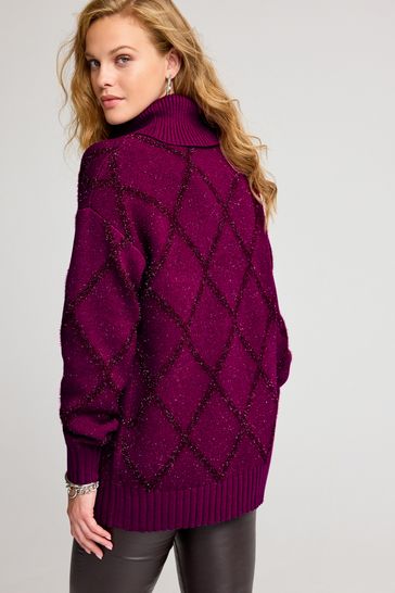 Buy Purple Arglye Sparkle Roll Neck Jumper from Next Lithuania