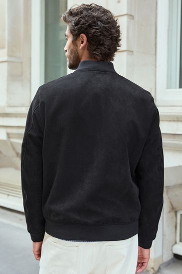 Black Faux Suede Bomber Jacket