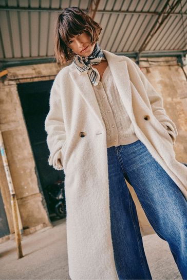 Halogen double new arrivals breasted boucle coat