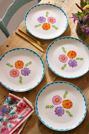 Juego de 4 platos llanos con diseño floral de Lucy Tiffney Juego de 4 platos llanos