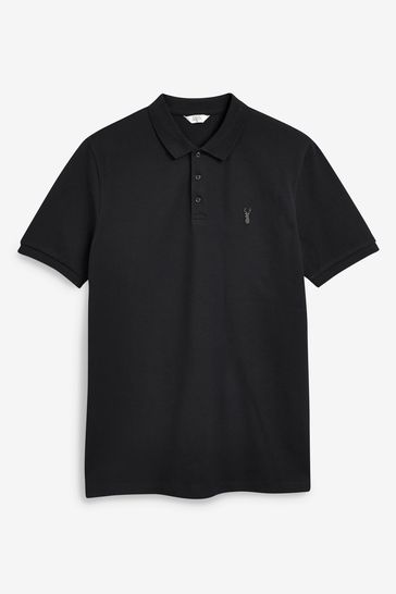 Buy Black Slim Fit Short Sleeve Pique Polo Shirt from Next Qatar