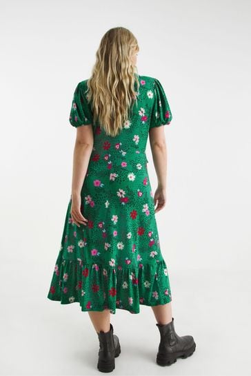 Green floral midi dress zara clearance