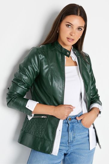 Long Tall Sally Green Faux Leather Funnel Neck Jacket