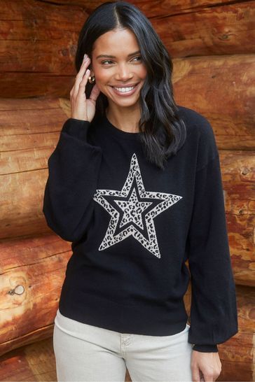 Threadbare Black Star Graphic Jumper