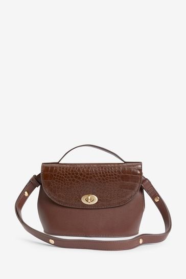 Joules Claire Brown Faux Leather Croc Effect Cross Body Bag