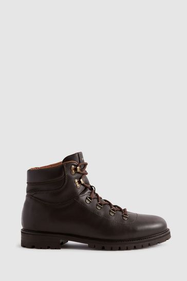 Reiss Dark Brown Ashdown Leather Hiking Boots