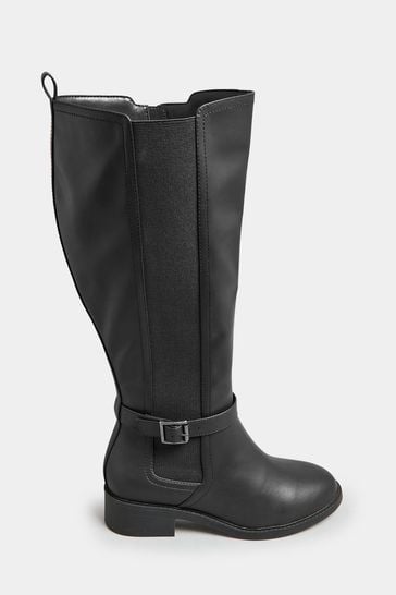 Yours Curve Black Extra Wide Fit Extra-Wide Fit Metal Strap Knee Boots