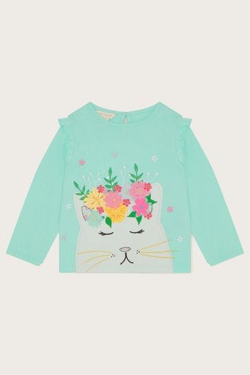 Monsoon Green Baby Floral Cat Long Sleeve Top