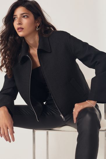 Buy Black Boucle Relaxed Bomber Jacket from Next Bahrain