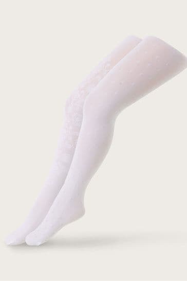 Monsoon White Baroque And Spot Tights 2 Pack