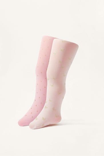 Monsoon Pink Baby Glittery Print Tights 2 Pack