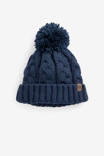 Navy Blue Knitted Cable Pom Hat (1-16yrs)