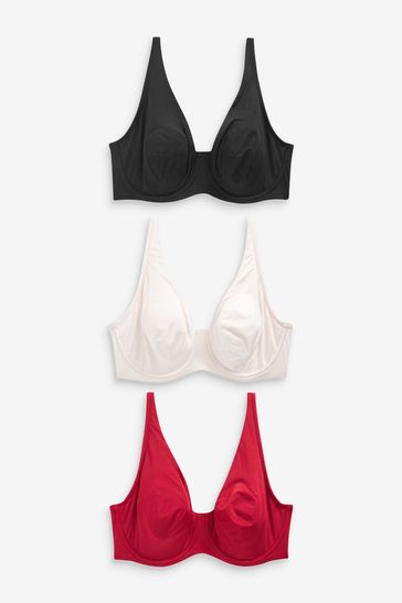 Red/Black/Cream Non Pad Full Cup DD+ Microfibre Smoothing T-Shirt Bras 3  Pack