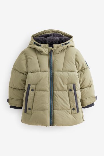 Light Khaki Borg Teddy Lined Padded Coat 3mths 7yrs