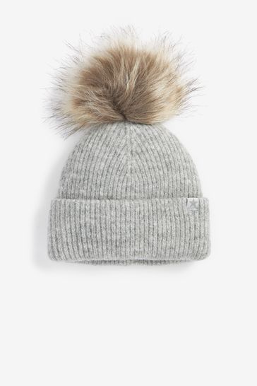 Light Grey Pom Pom Beanie Hat (3-16yrs)